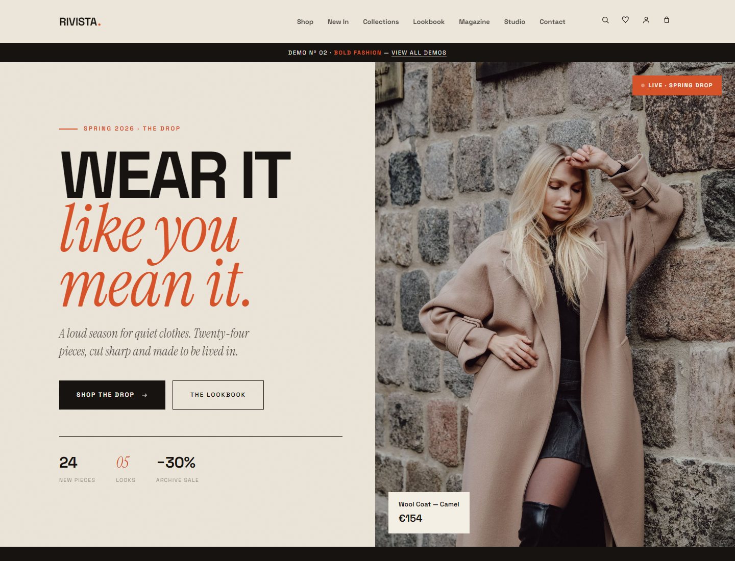 Bold RIVISTA homepage demo