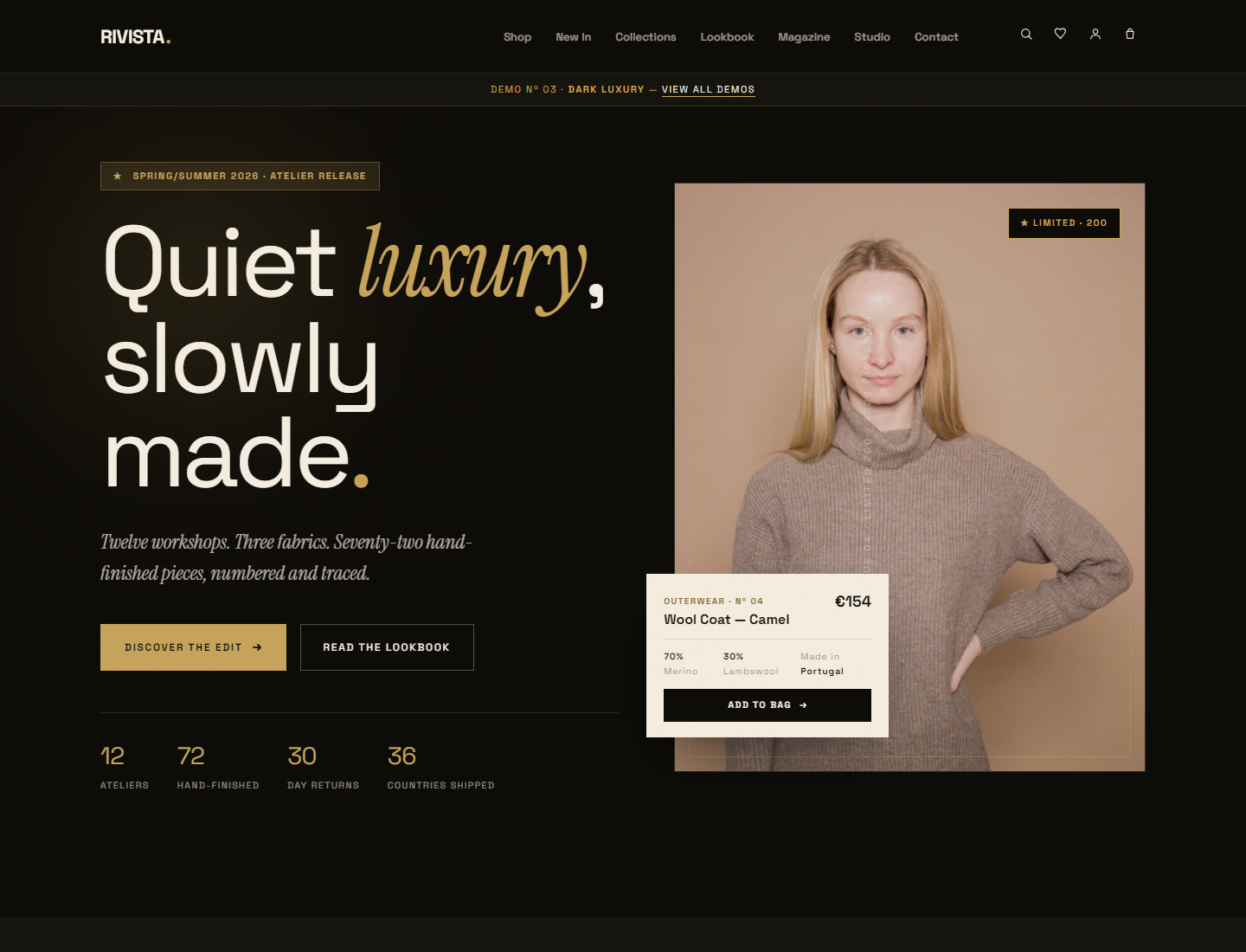 After Dark RIVISTA homepage demo