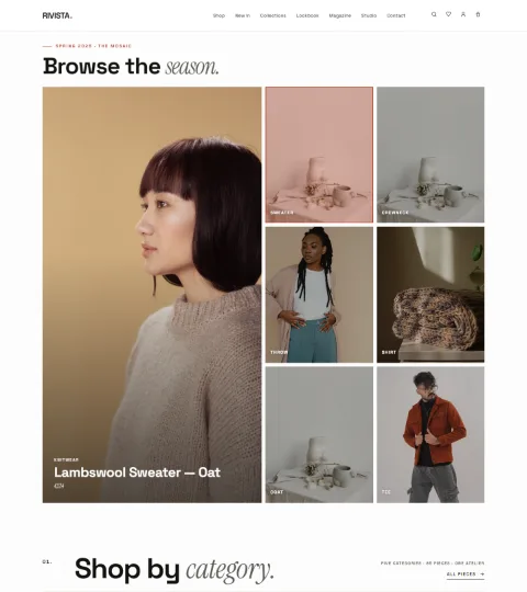 Thumbnail of the Mosaic demo homepage, grid.